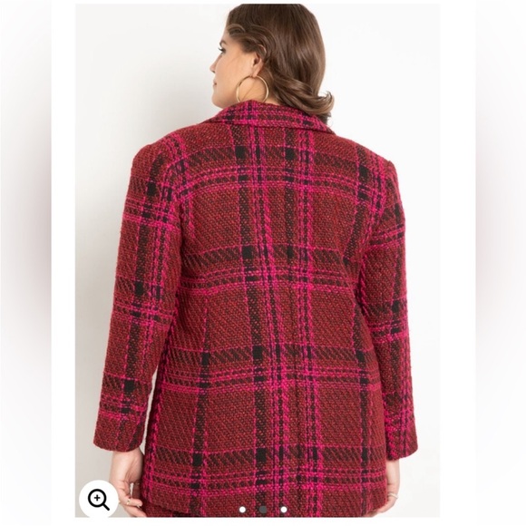 ❤️ELOQUII BOLD PINK, RED & BLACK DOUBLE BREASTED TWILL BLAZER - Picture 2 of 6